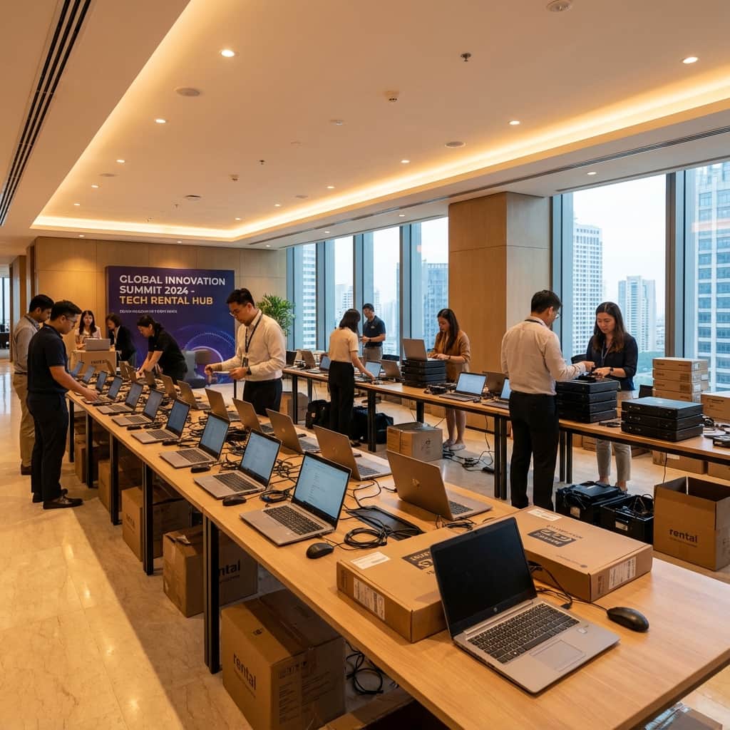 Corporate event laptop setup